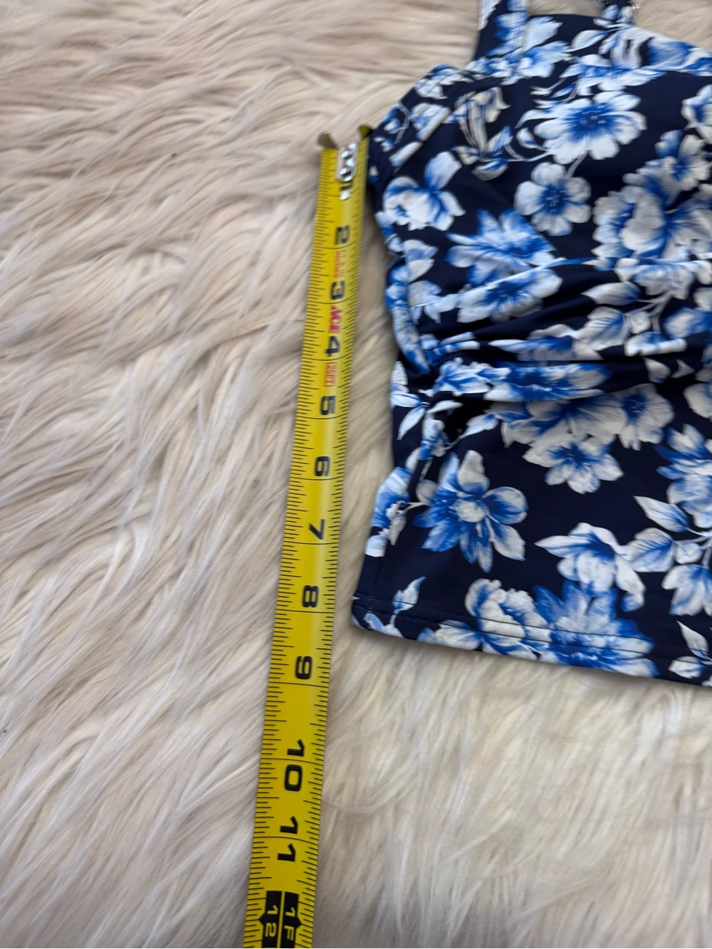 Lands’ End Sweetheart Wrap Midkini Swimsuit Top Size 10 Blue White Floral Crop - Picture 5 of 9